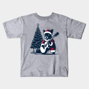 French Bulldog Playing Guitar Christmas Kids T-Shirt